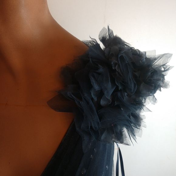 BCBGMAXAZRIA Dark Blue Grey Metallic Tulle Dress - Picture 6 of 9